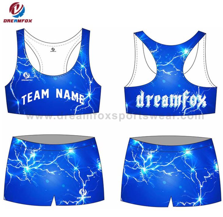 2018 Custom Sublimazione Cheerleading Performance Dance Crop Tops And Bottom